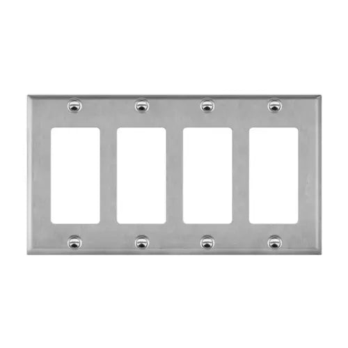 Enerlites 7734M 4-Gang Decorator Wall Plate, Mid-Size, Stainless Steel