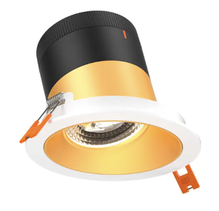 Dals Lighting RC03-CC-35-SLGD-TWH Versa 3" LED Sloped Recessed Downlight, Selectable Wattage 8W,10W,12W, Multi-Color Temperature, 1,000 Lumens, 35° Beam Angle, Voltage 120-347V, Gold Reflector / White Trim