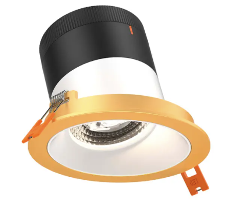 Dals Lighting RC03-CC-35-SLWH-TGD Versa 3" LED Sloped Recessed Downlight, Selectable Wattage 8W,10W,12W, Multi-Color Temperature, 1,000 Lumens, 35° Beam Angle, Voltage 120-347V, White Reflector / Gold Trim