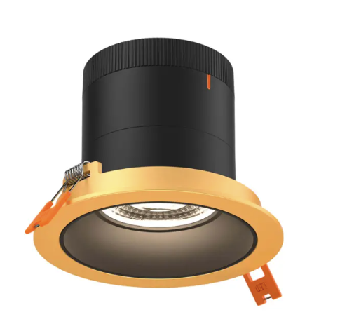 Dals Lighting RC04-CC-60-RGBK-TGD 4" LED Sloped Recessed Downlight, Selectable Wattage 16W, 20W, 24W, Multi-Color Temperature, 2,200 Lumens, 60° Beam Angle, Voltage 120-347V, Black Reflector / Gold Trim