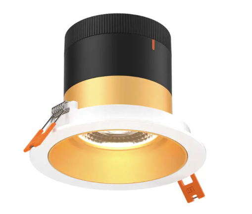 Dals Lighting RC04-CC-60-RGGD-TWH 4" LED Sloped Recessed Downlight, Selectable Wattage 16W, 20W, 24W, Multi-Color Temperature, 2,200 Lumens, 60° Beam Angle, Voltage 120-347V, Gold Reflector / White Trim