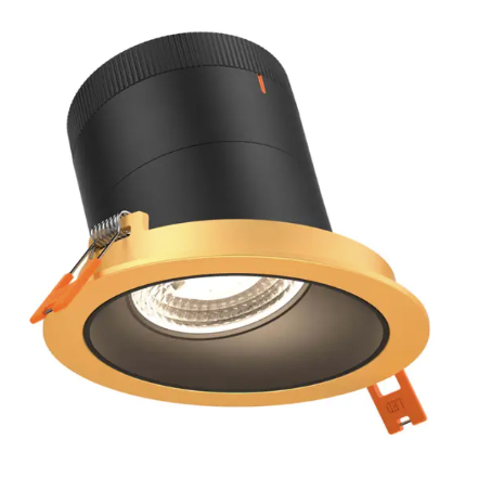 Dals Lighting RC04-CC-60-SLBK-TGD 4" LED Sloped Recessed Downlight, Selectable Wattage 16W, 20W, 24W, Multi-Color Temperature, 2,200 Lumens, 60° Beam Angle, Voltage 120-347V, Black Reflector / Gold Trim
