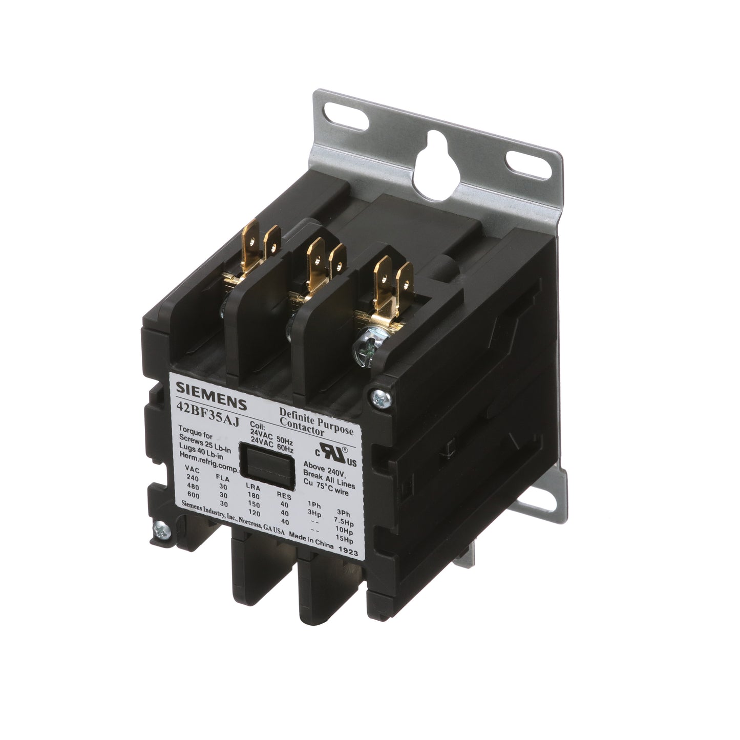 Siemens 42BF35AF Definite Purpose Contactor, 3-Pole, 30 Amp, 110-120V AC Coil Voltage