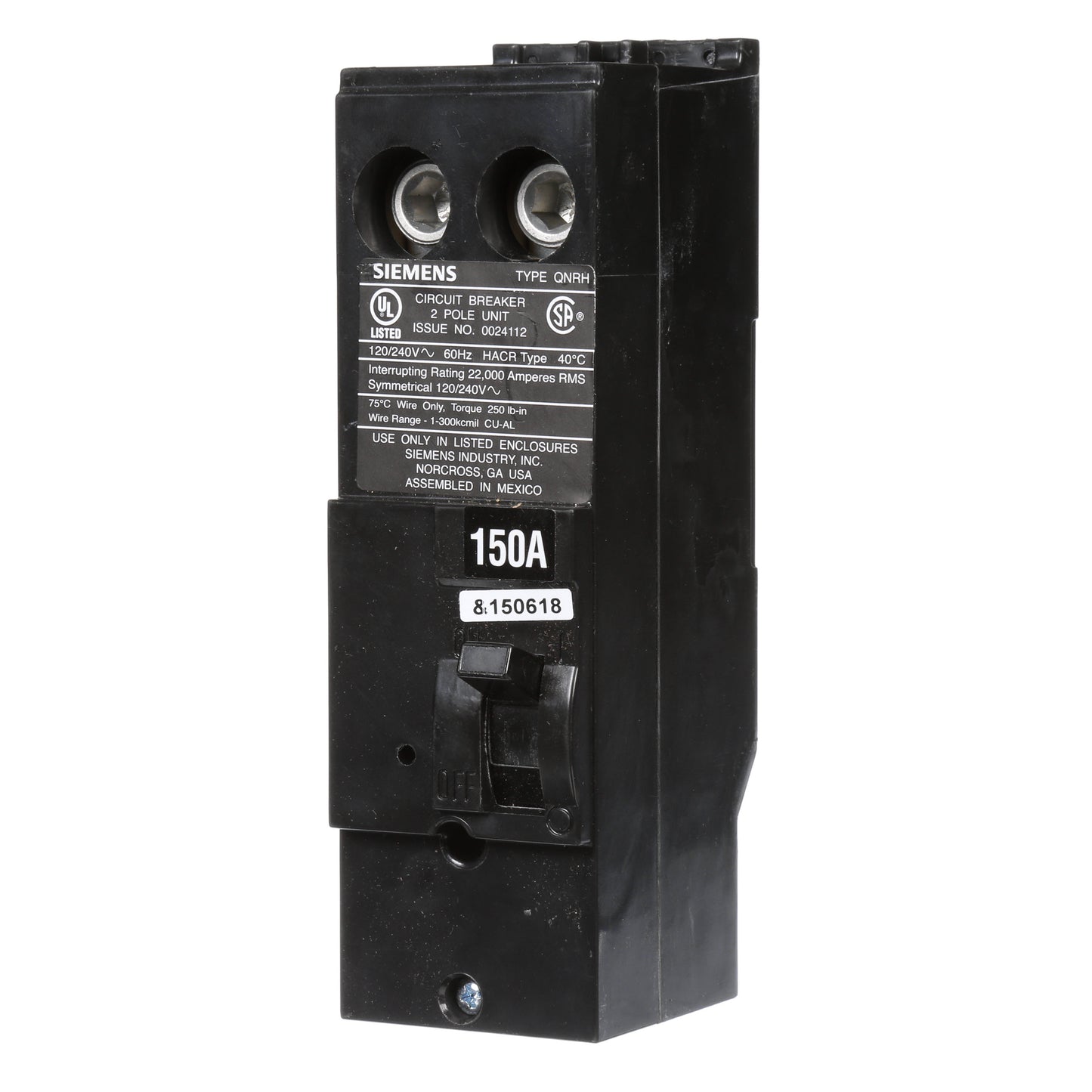 Siemens QN2150RH 150A Double Pole 120/240-Volt 22K type QNRH Circuit Breaker