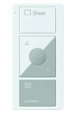 Lutron PJ2-3BRL-GWG-S04 Original 3-Button Pico Smart Remote with Raise/Lower and Preset, Shade Icons and Text ("Sheer"), White/Gray