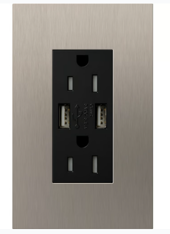 Lutron LTR-F15-ACTR-SN New Architectural Series 15-Amp Tamper Resistant Electrical Receptacle, Type-A/Type-C USB, Satin Nickel Finish