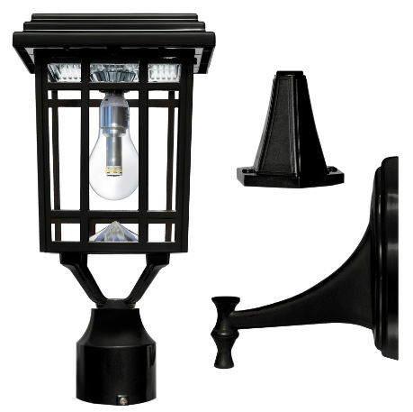 Gama Sonic 114B033 Prairie Bulb Solar Post Light with Patented Light Bulb, Wall/Pier/3″ Fitter Mounts, Black Finish
