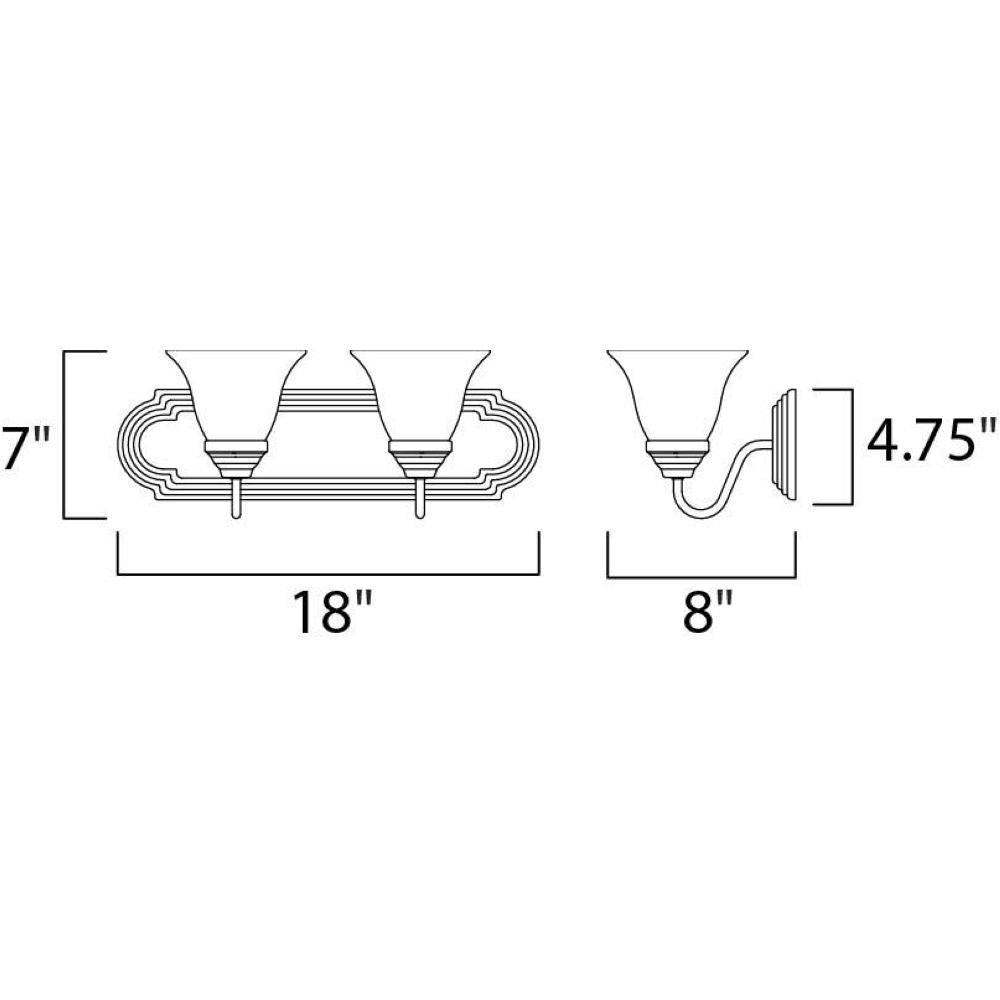 Maxim Lighting 8012FTOI Essentials 2 Light Bath Vanity Wall Light Dimensions Diagram