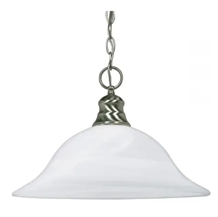 Nuvo 60-390 16-in Hanging Pendant Fixture w/ Alabaster Glass, 1 Light, Brushed Nickel, Wattage 100W