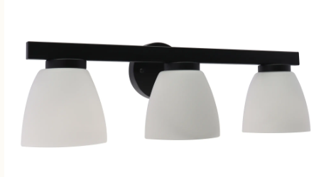 Westgate VLA-E26-3L-BK 3-Lamp Black E26 Lamp-Ready Vanity Light with Decorative Glass Shades, Wattage 60W per socket, Voltage 120VAC / 60Hz, Black Finish