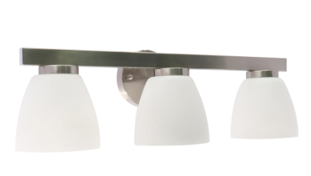 Westgate VLA-E26-3L-BN 3-Lamp Black E26 Lamp-Ready Vanity Light with Decorative Glass Shades, Wattage 60W per socket, Voltage 120VAC / 60Hz, Brushed Nickel Finish