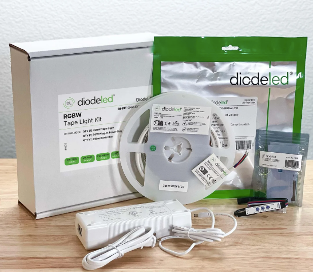 Diode LED DI-KIT-24V-ECO-RGBW-PG96-INL-REM 16.4ft RGBW Eco Tape Light Kit with Hand Held Remove and 96W Plug-In Adapter 24V
