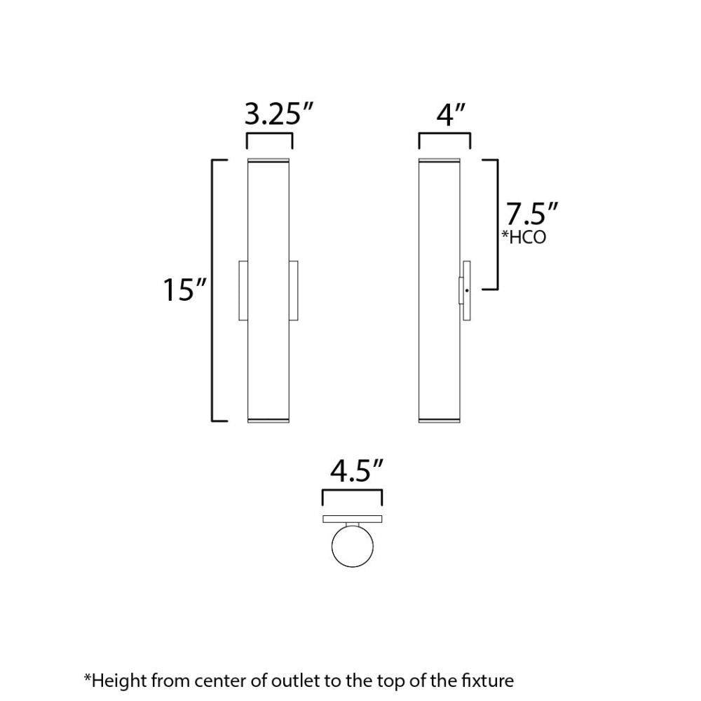 Maxim Lighting 86223WT Caldera Outdoor Wall Mount dimension diagram - 15 inch height, 3.25 inch width