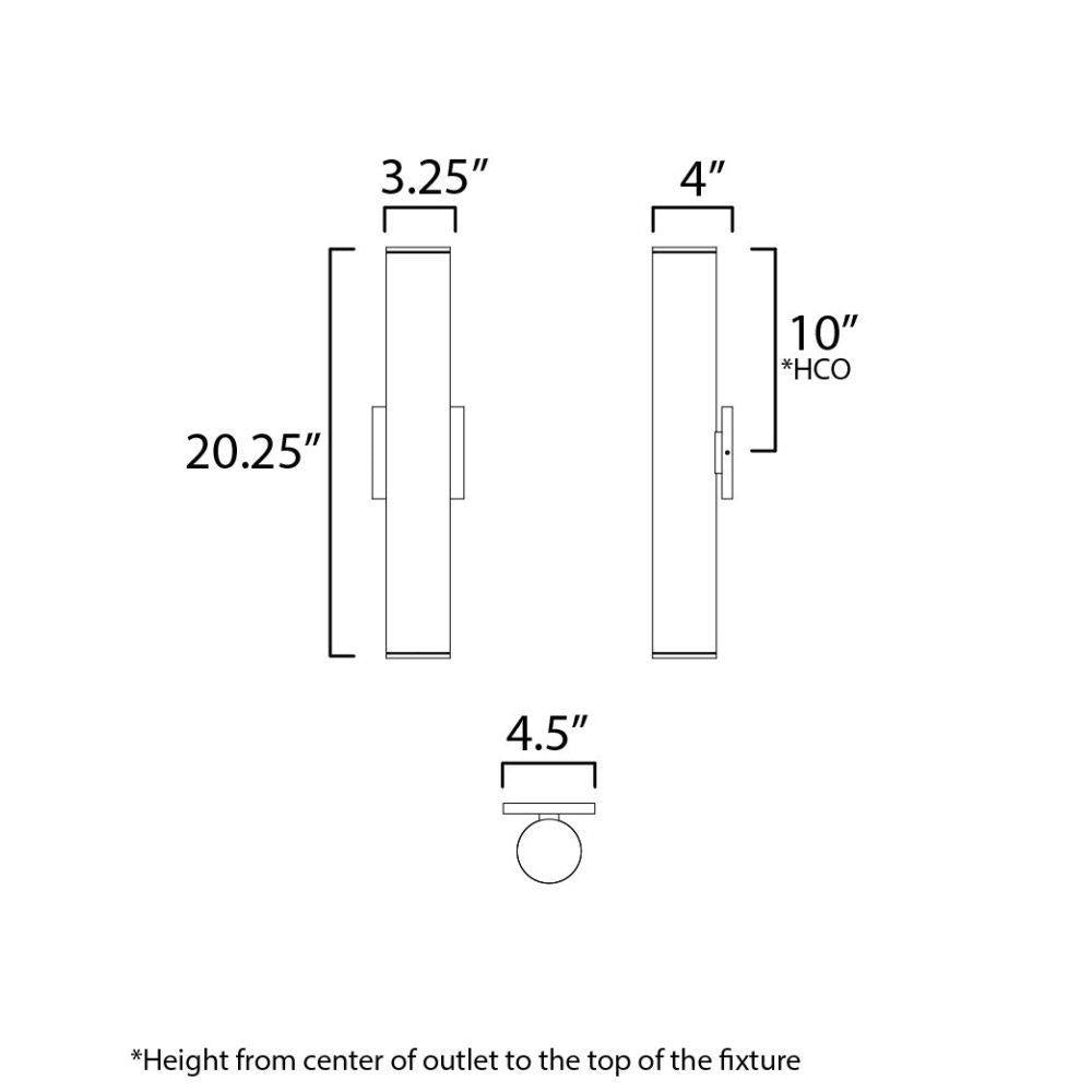 Maxim Lighting 86225BK Caldera 2 Light 20.25 inch Black Outdoor Wall Mount - Dimensions Diagram