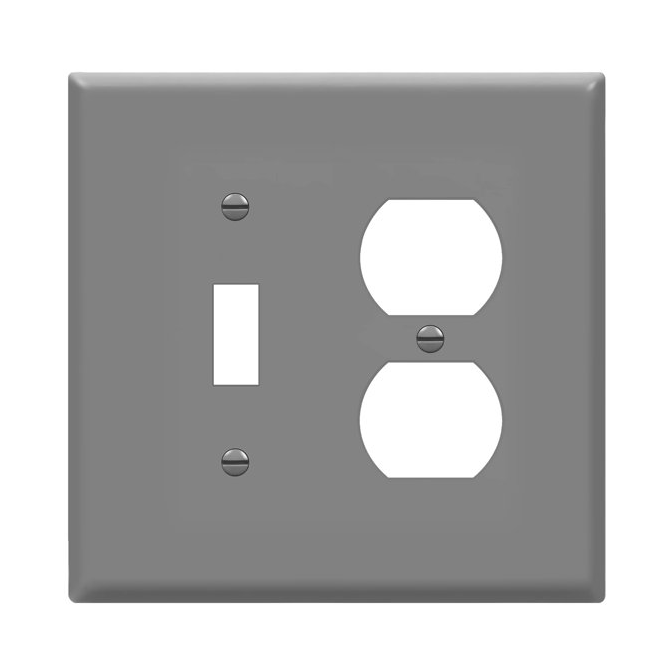 Enerlites 881121M-GY Combination Two Gang Wall Plate -Toggle & Duplex Receptacle, Mid-Size, Gray