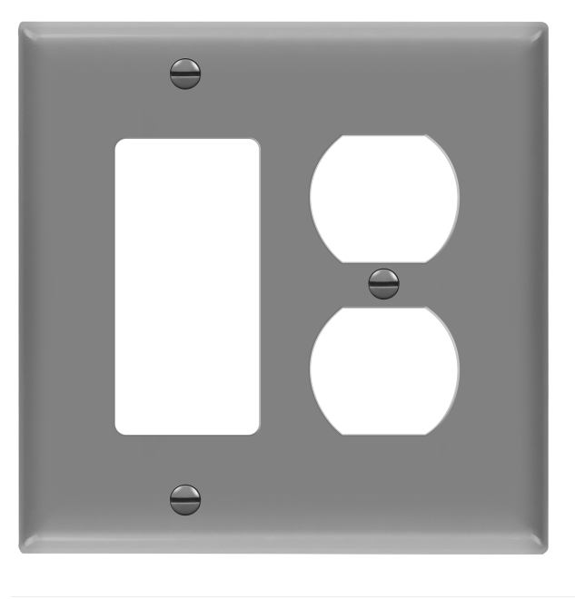 Enerlites 882131M-GY Combination Two-Gang Plate W/ Duplex Receptacle & Decoration/ GFCI, Mid-Size, Gray