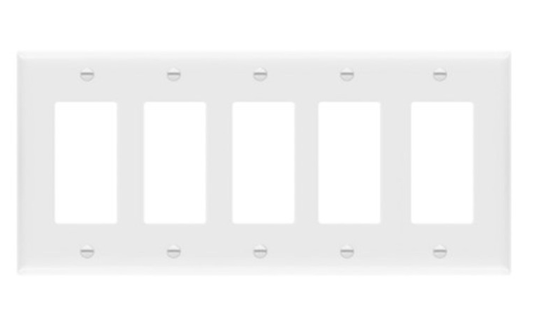 Enerlites 8835-W Decorator Switch Cover, Five Gang Outlet Wall Plate, White