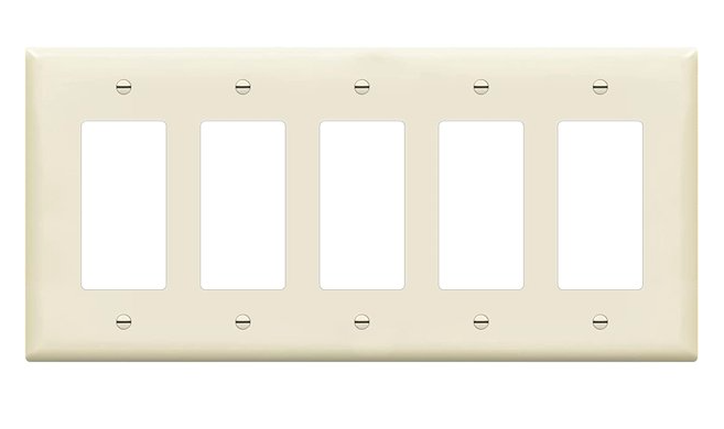 Enerlites 8835M-LA Decorator Switch Cover, Five Gang Outlet Wall Plate, Mid-Size, Light Almond