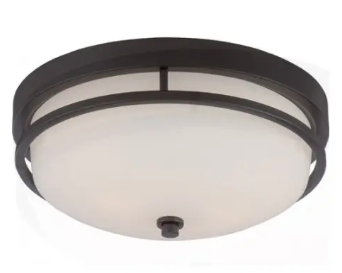 Nuvo 60-5586 Neval Flush Mount Light Fixture, Sudbury Bronze, Satin White Glass