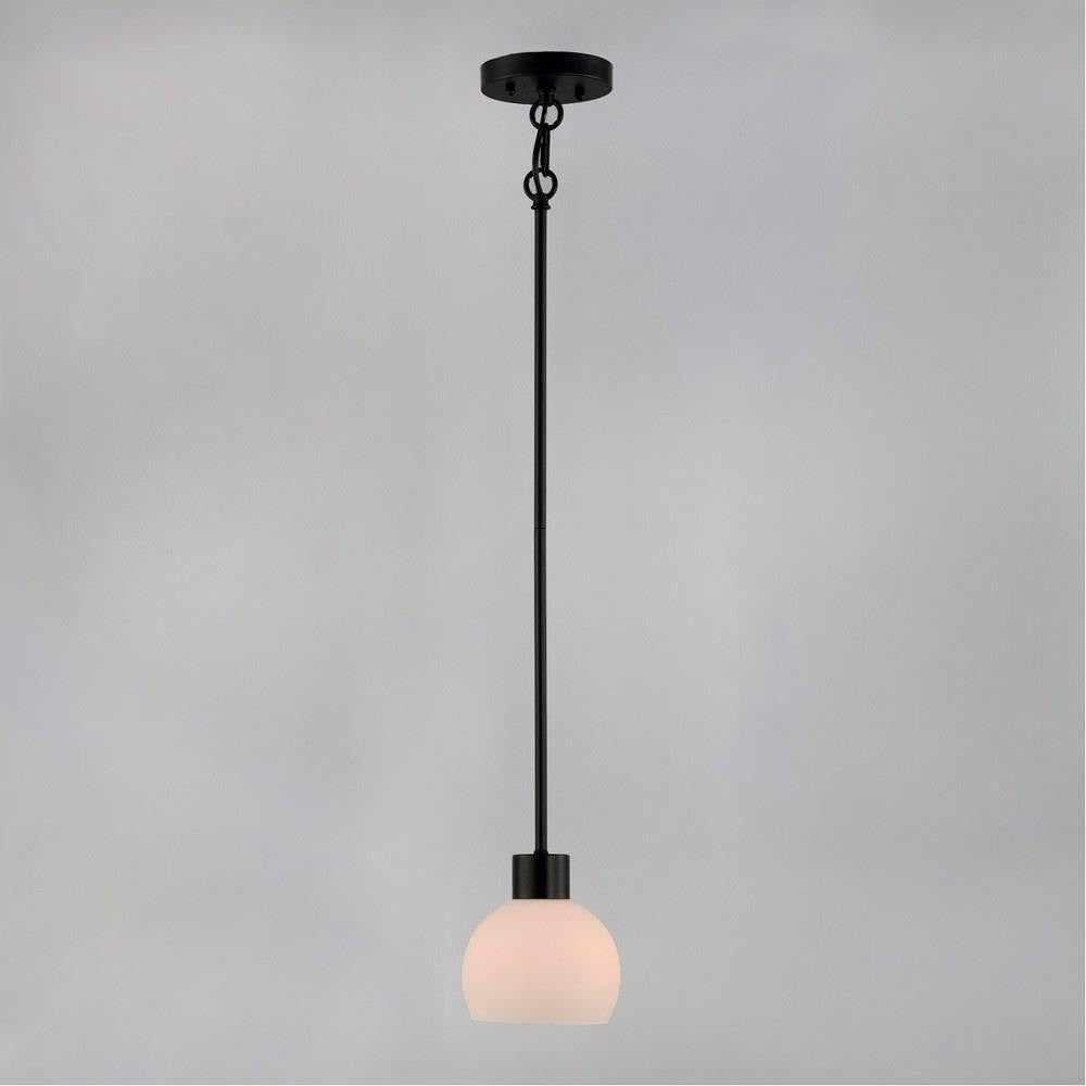 Maxim Lighting 91270SWBK Coraline 1 Light Black Mini Pendant Ceiling Light with Satin White Glass Dome Shade - Gray Background