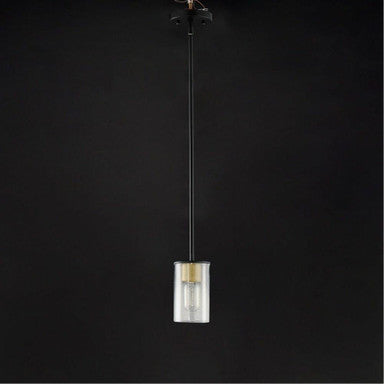 Maxim Lighting 91840CDABBK Sleek Mini Pendant on dark background highlighting the clear glass shade and antique brass detail