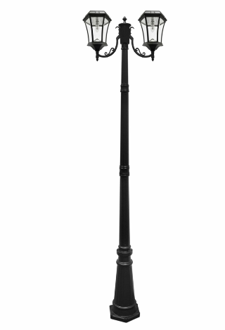 Gama Sonic 94B002 Victorian Bulb Solar Lamp Post w/GS Solar Light Bulb, Double Lamps, Black Finish