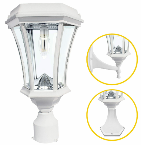 Gama Sonic 94B233 Victorian Bulb Solar Light w/GS Solar Light Bulb – Wall/Pier/3″ Fitter Mounts, White Finish