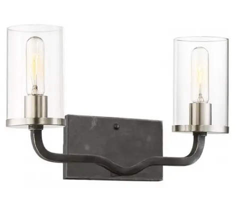 Nuvo 60-6122 Sherwood 2-Light Vanity Light Fixture, Iron Black w/ Brushed Nickel Accents