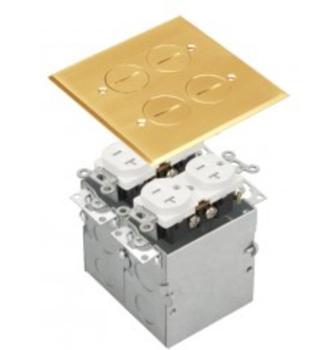 Enerlites 975510-C Two Gang Brass Floor Box Assembly W/ Dual 20A Tamper-Weather-Resistant Duplex Receptacles