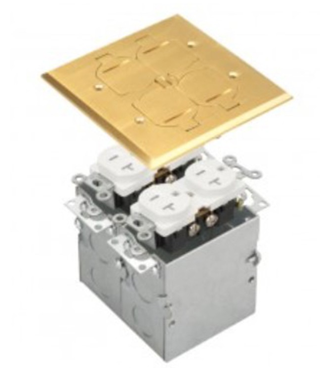 Enerlites 975549-C Two-Gang Brass Flip Lid 20A Floor Box Dual Tamper-Weather-Resistant Duplex Receptacle