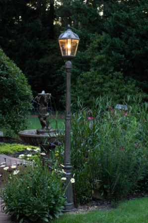 Gama Sonic 98B301 Royal Bulb Solar Post with Patented Solar Light Bulb – Single Lamp - Weathered Bronze