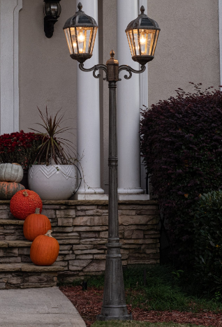 Gama Sonic 98B302 Royal Bulb Solar Lamp Post with Patented Solar Light Bulb – Double Head - Weathered Bronze