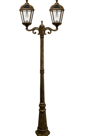 Gama Sonic 98B302 Royal Bulb Solar Lamp Post with Patented Solar Light Bulb – Double Head - Weathered Bronze