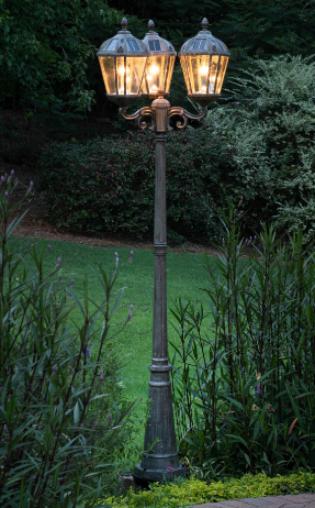 Gama Sonic 98B303 Royal Bulb Solar Lamp Post with Patented Solar Light Bulb – Triple Head - Weathered Bronze