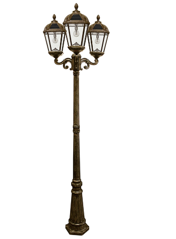 Gama Sonic 98B303 Royal Bulb Solar Lamp Post with Patented Solar Light Bulb – Triple Head - Weathered Bronze