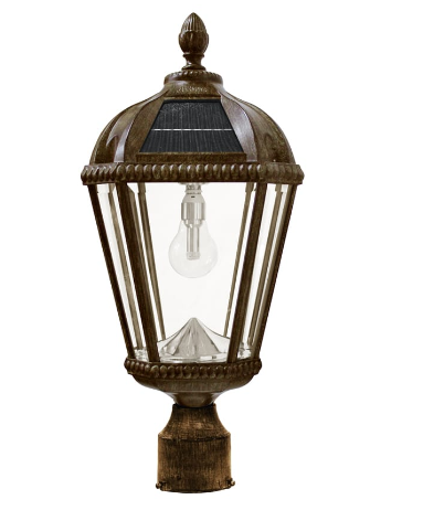 Gama Sonic 98B312 Royal Bulb Solar Post Light with Patented Solar Light Bulb – 3" Fitter - Weathered Bronze