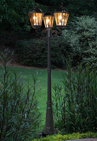 Gama Sonic 98B50003 Royal Bulb Solar Lamp Post with Patented Solar Light Bulb – Triple Lamps