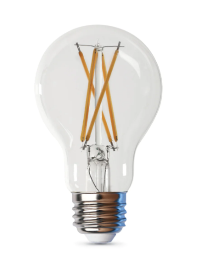 Feit Electric A1960CL927CA/FIL/4 Clear Glass Replacement E26 Base A19 Filament Led Light Bulb, Color Temperature 2700K, Wattage 9W, Voltage 120V - 4 Pack