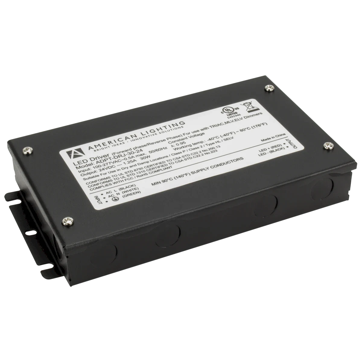 American Lighting ADPT-DRJ-30-24 ADPT Series LED Driver - 30W Capacity - Dimmable - 120-277V Input / 24V DC Output