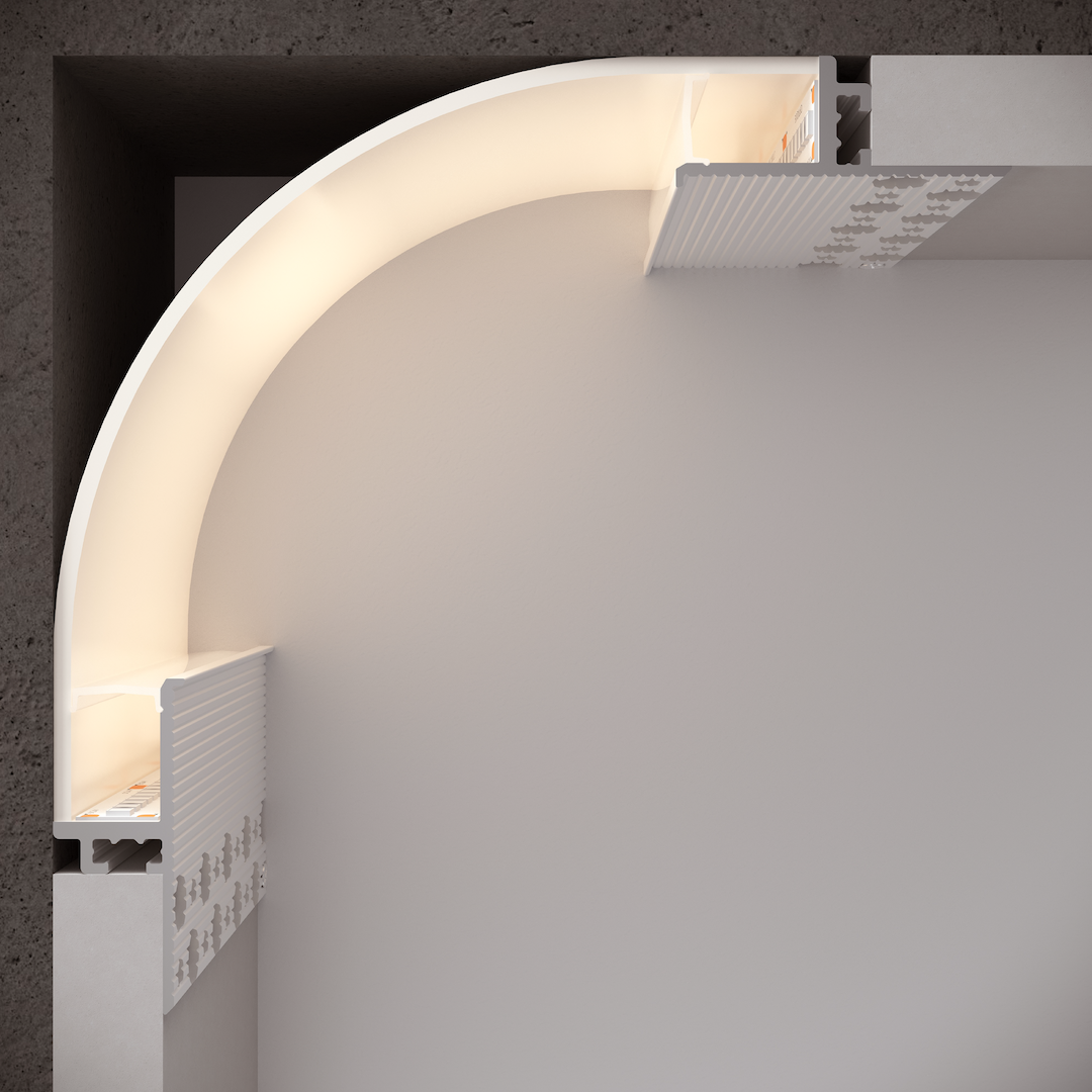Alloy LED AL-50-34-0115-KIT ArcCove 4 in. 7 ft. Mud-In Flush Inside Corner Kit with Anodized Aluminum Channel and Frosted Diffuser Covers