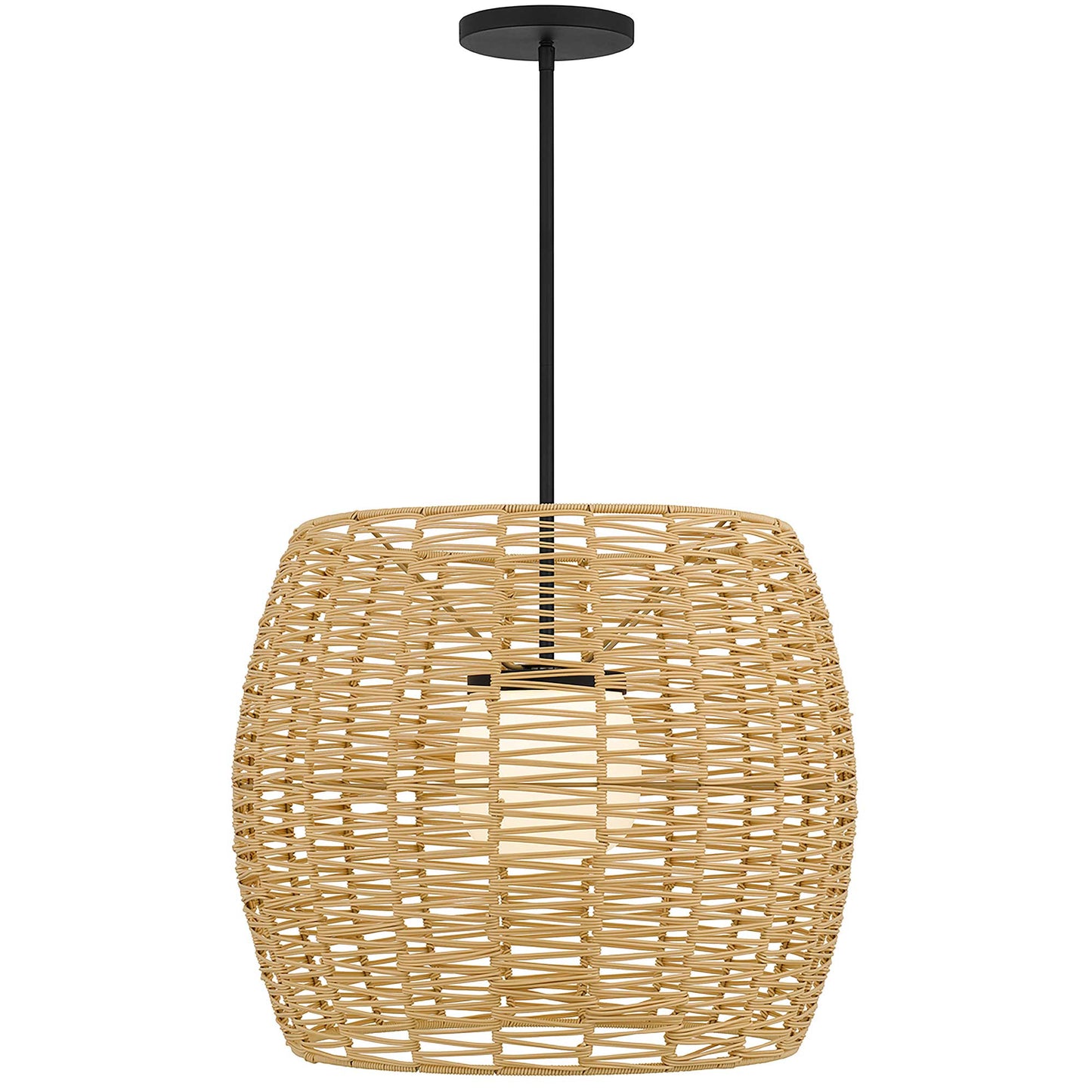 Alteck lighting AP0151-5CCT-W-BK 24" Aruba LED Pendant Light With Contemporary Woven Rattan Hanging Fixture - Finish: Sand Black Natural