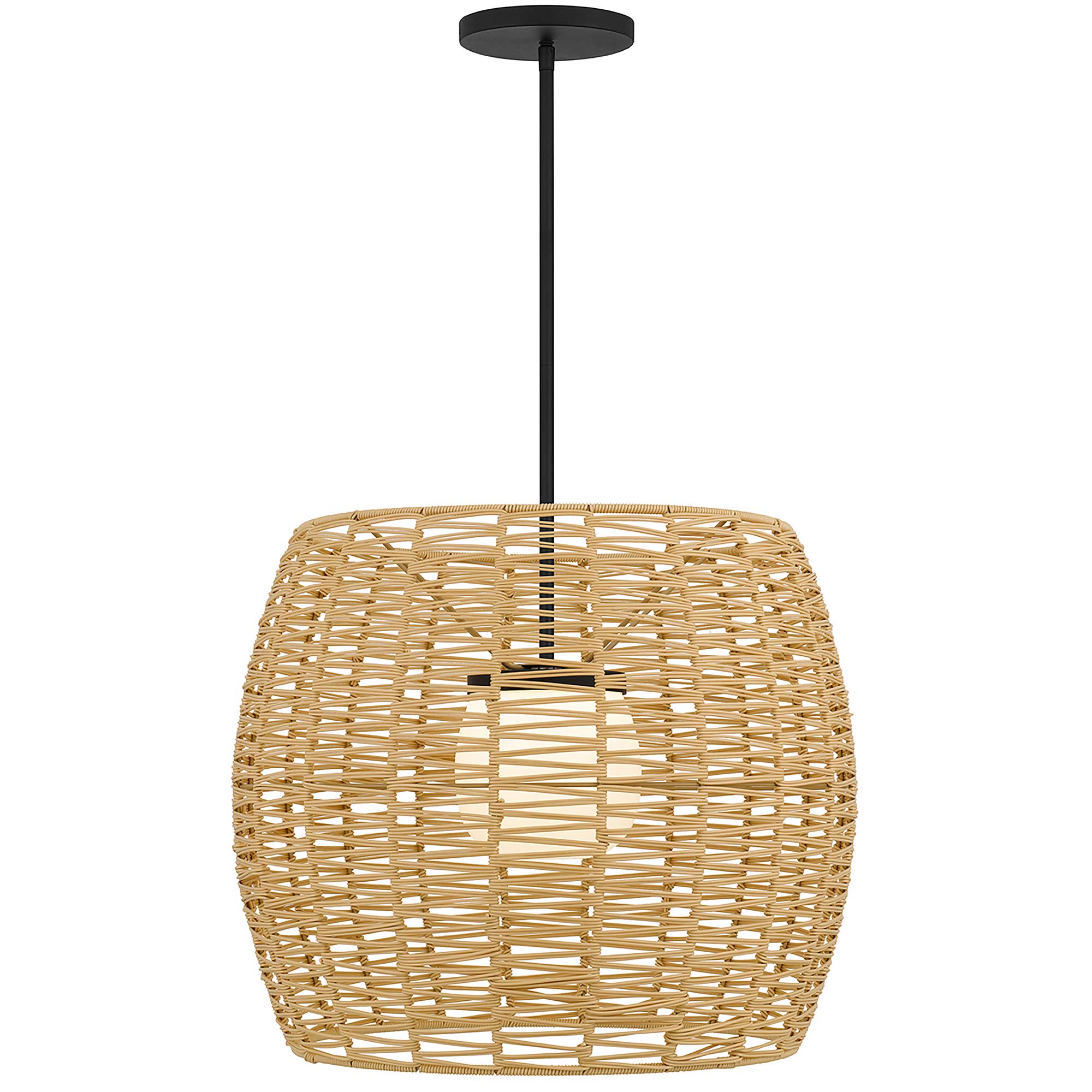 Alteck lighting AP0151-5CCT-W-BK 24" Aruba LED Pendant Light With Contemporary Woven Rattan Hanging Fixture - Finish: Sand Black Natural