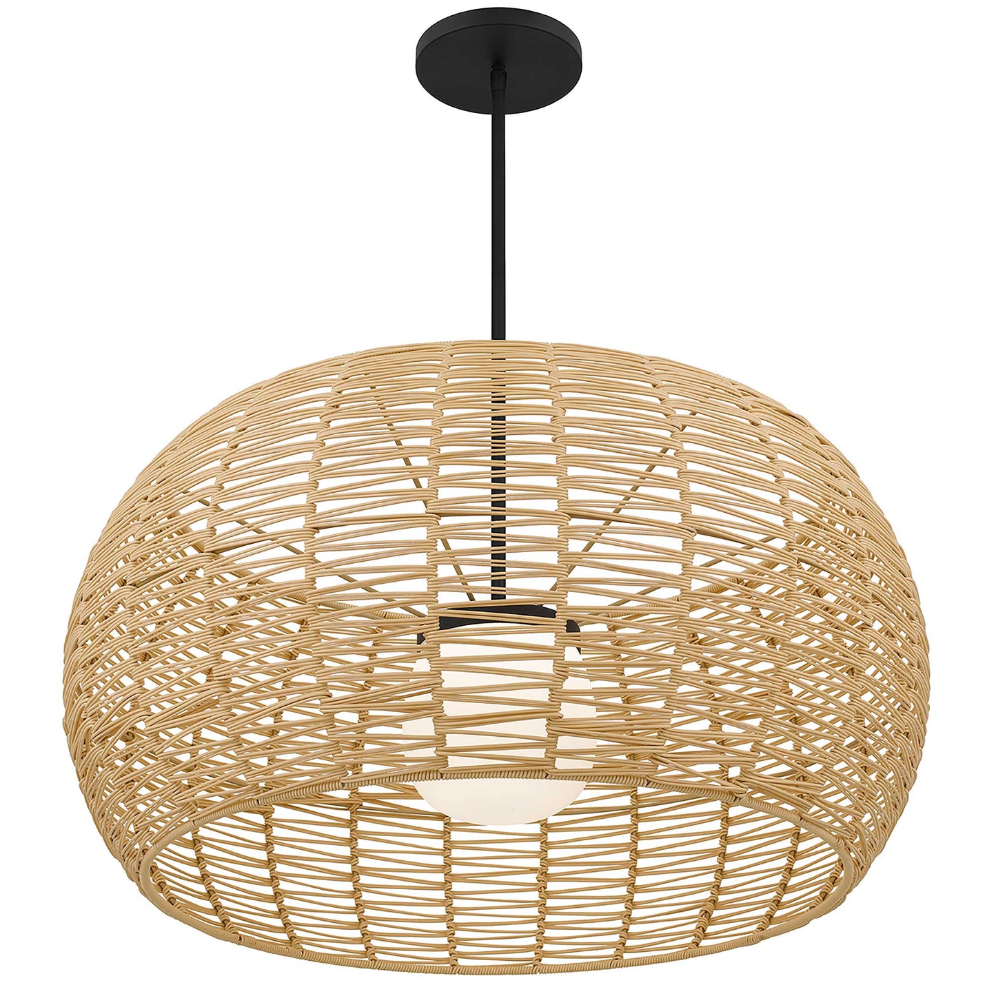 Alteck lighting AP0152-5CCT-W-BK 32" Aruba LED Pendant Light Contemporary Rattan Hanging Fixture - Finish: Sand Black Natural