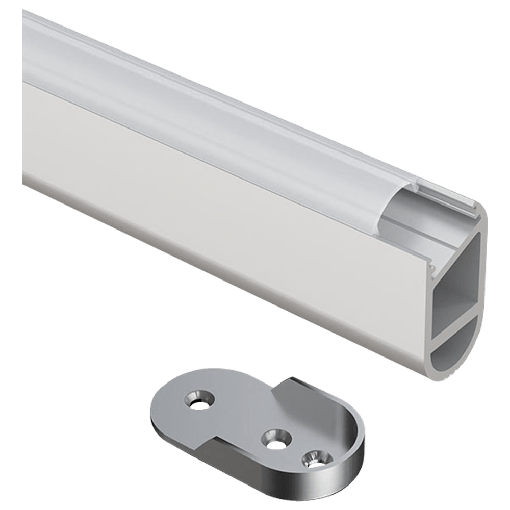 ABBA Lighting AP16F-SS Aluminum Profile Wardrobe Rail (Rounded Cover), Silver