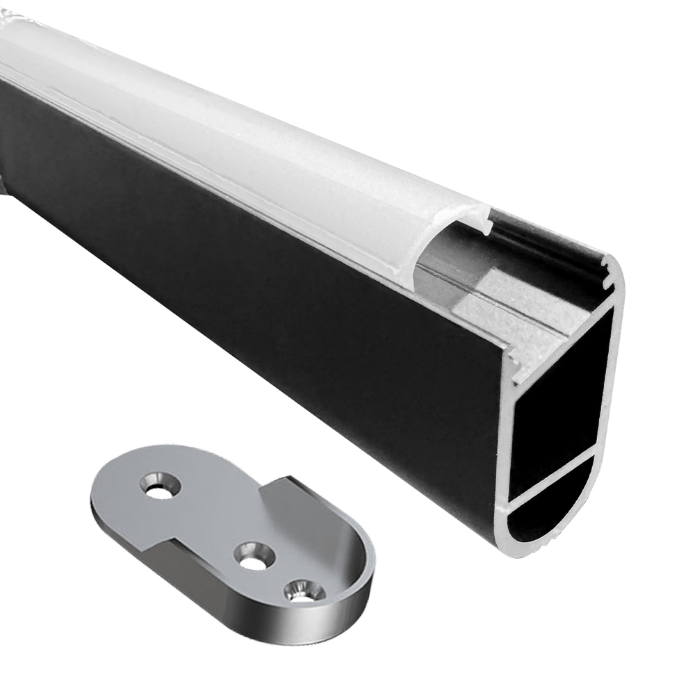 ABBA Lighting AP16F-Bk Aluminum Profile Wardrobe Rail (Rounded Cover), Black