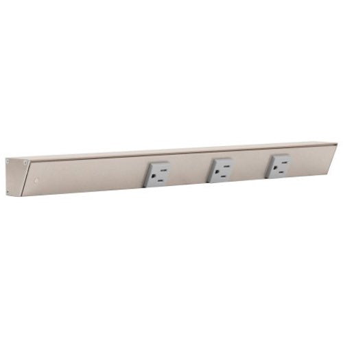 Task Lighting APT18-3G-P-SN-L 18" Slim Profile Angled Power Strip, Left Wire Entry, 3-Single Gray Receptacles, Satin Nickel Finish