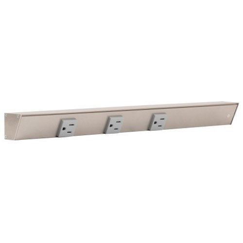Task Lighting APT18-3G-P-SN-R 18" Slim Profile Angled Power Strip, Right Wire Entry, 3-Single Gray Receptacles, Satin Nickel Finish