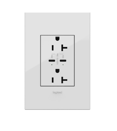 Legrand ARTRUSB20PD30W4 Adorne 30W USB Type-C Outlet, 20A Tamper-Resistant Plus-Size Receptacle, White Finish