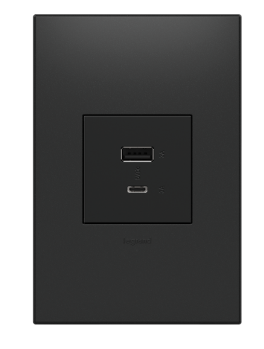 Legrand ARUSB2AC6G4 Adorne 15W USB Type A/C Outlet, Graphite Finish, Built-In USB Charging Receptacle