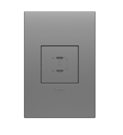 Legrand ARUSB30PDM4 Adorne 30W Dual USB Type-C Outlet Module, Magnesium Finish, High-Speed Charging Receptacle